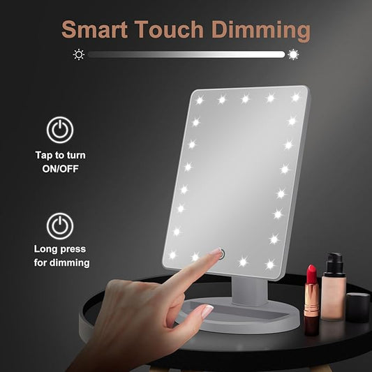 Espejo de maquillaje con luz y rotacion.