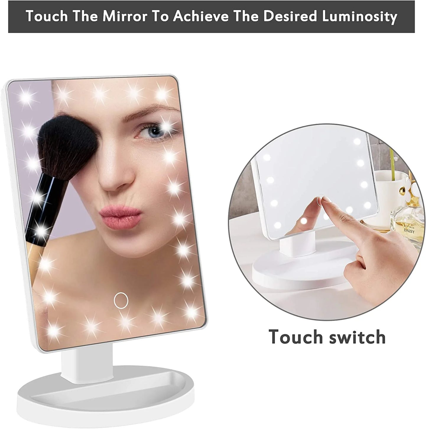 Espejo de maquillaje con luz y rotacion.