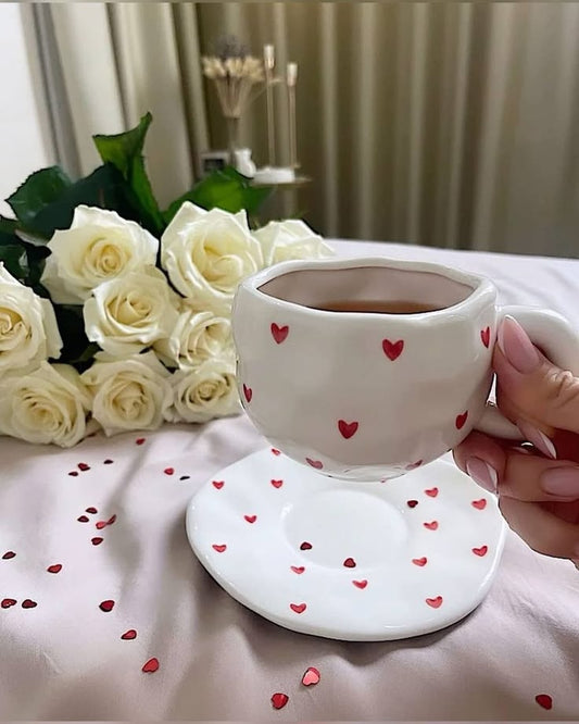 Set de taza corazones rojos