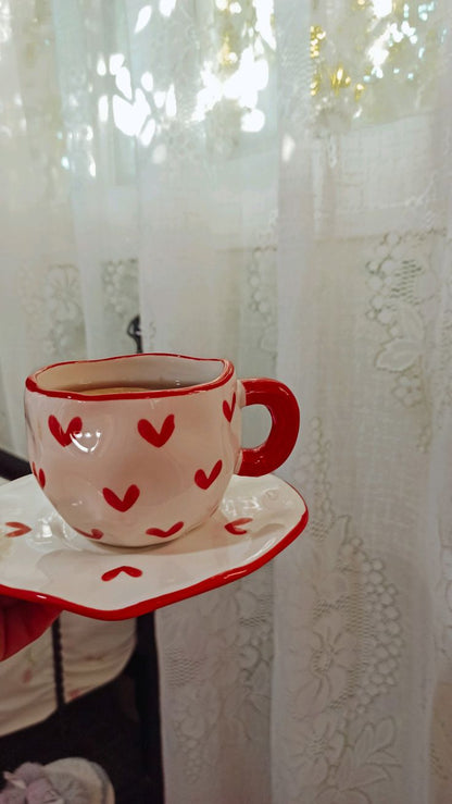 Set de taza corazones rojos grandes